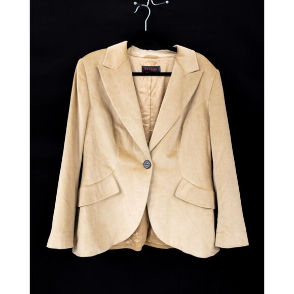 Escada Designer Velvet Corduroy Camel Tan Single Breasted Blazer Jacket Sz L